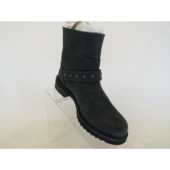 NINE WEST Womens Size 6 M Navy Suede Buckle Studded Fashion Ankle Boots Booties - Picture 4 of 10